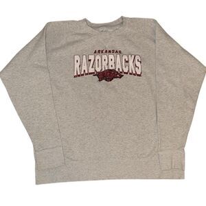 Grey and red Razorbacks crewneck sweatshirt